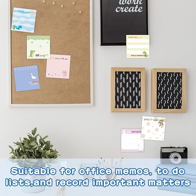 9 Pcs Funny Animal Notepads 3" x 3" Self-Adhesive Note Pads Cute Memo for Work Office School Home - 450 Sheets Reusable Animal Sticky Notes