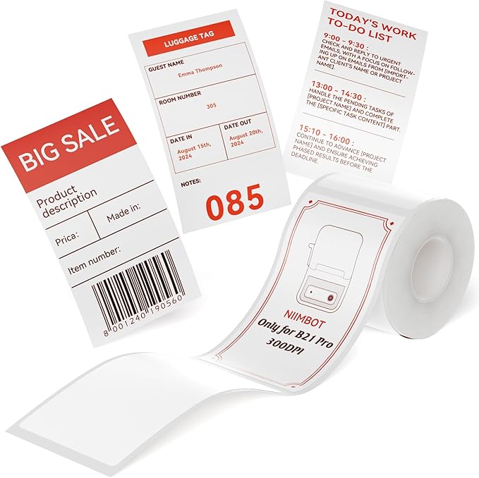 NIIMBOT Red&Black Labels, Refill Sticker Papers Only for B21 Pro 300DPI Label Maker, Dual Color Printing/Jam Paper Good Idea for Schools,Business,Price Tags(2''x3.54''/50x90mm)