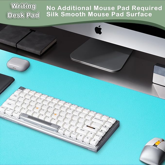 Boutilon Leather Desk Pad Protector,Non-Slip Mouse Pad,Laptop Desk Pad,Office Mouse Mat,Waterproof Leather Desk Blotter,Desk Writing Pad for Office and Home (M-Bright Blue,30"x14")