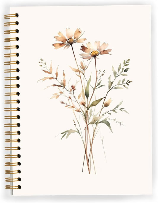 JWVK Retro Neutral Flower Spiral Notebook, Boho Floral Botanical Notebooks for Note Taking, Rustic Cottagecore Wildflower Journal for Women, Boho Office Supplies, 5.5x8.3 Inch