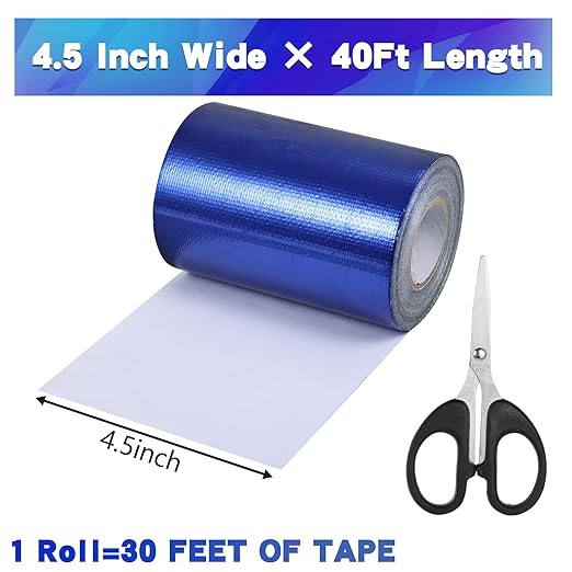 4.5Inch × 40FT RV Awning Repair Tape with Scissors, Outdoor Heavy Duty Repair Tape for Tarp, Tent, Boat Cover, Canvas, Sail Tape, Waterproof, UVproof and Heat-resistant Tear Repair Pctch Kit (1, Blue)