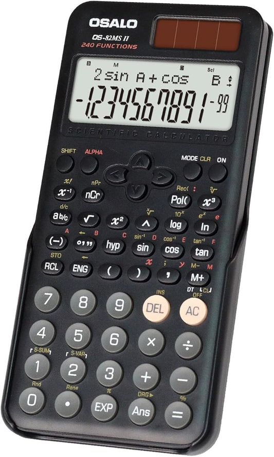 OSALO Scientific Calculator 240 Function 2 Line 10+2 Digits Written Display Solar and Battery Calculators for Middle School College Students (OS 82MS 2nd Edition)