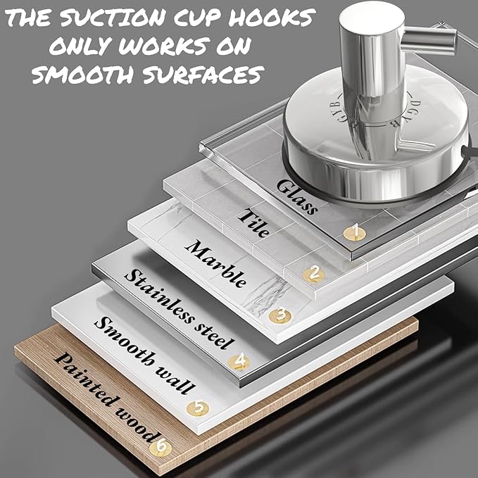 DGYB Suction Cup Hooks - 15LB Shower Hooks for Inside Shower, Stainless Steel No Drill Wall Hook Set of 4 Chrome Towel Hook for Bathrooms, Loofah, Robe