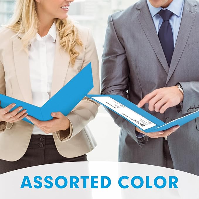 Two Pocket Folders, PANDRI 50 Pack 2 Pocket Folders, Letter Size Paper File Folder for School Office Home Business, LightBlue