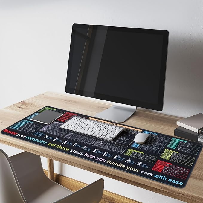 NUOBESTY Excel Cheat Sheet Desk Pad Large Keyboard Mouse Pad Non-Slip Gaming Keyboard Mat Office Computer Desk Mat with Function Modules 30x79 CM