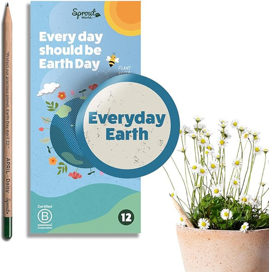 SproutWorld Wood-Cased Pencils | EVERYDAY EARTH | HB Pre-Sharpened Graphite Plantable Wooden Pencils with Flower, Herb & Vegetable Seeds |Gift Ideal for Drawing, Sketching & Shading | 12 Pack
