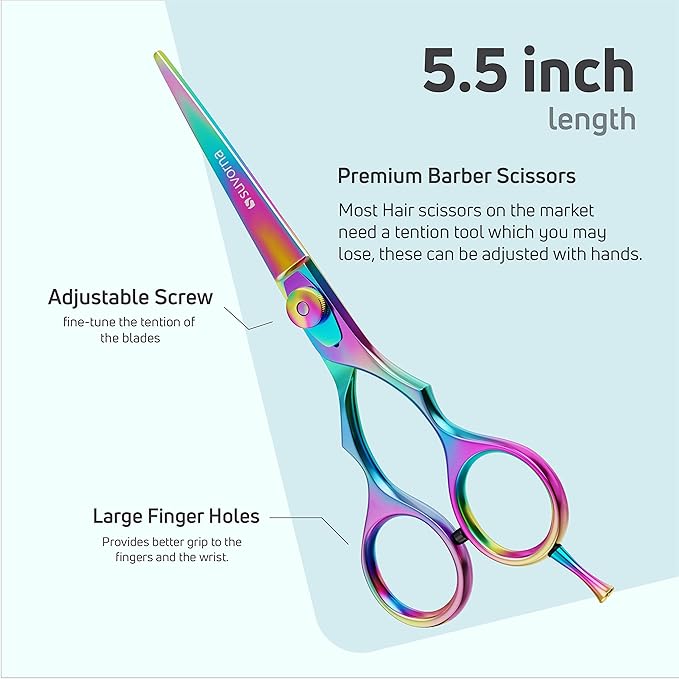 Suvorna 5.5" Multicolor Hair Cutting Scissors for Professionals, Barbers - Hair Shears for Cutting, Trimming, Grooming - Sharp Hair Scissors Professional - Right Hand Barber Scissors for Men and Women