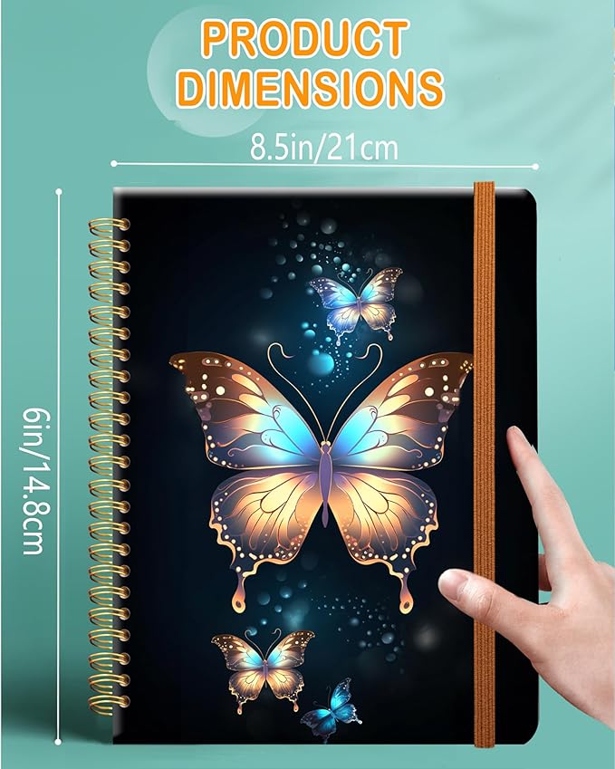 Ruled Spiral Writing Notebook,A5 Hardcover Lined College Journal for Women Lady Girl,Strong Twin-Wire Binding with Premium Paper,8.4" X 6",Perfect for School,Office,Home Gifts(beautiful butterfly)