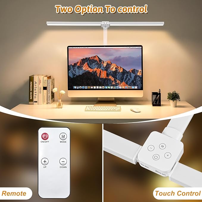 Double Head LED Desk Lamp with Remote Control for Home Office 24W Brightest Computer Desk Light for Workbench Drafting Architect Study Reading with Anti-Glare Cover