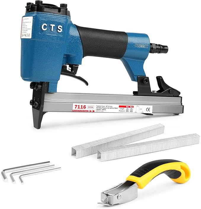 CTS 7116 Pneumatic Upholstery Staple Gun for 22 Gauge 71 Series 3/8" (9 mm) Crown 1/4" to 5/8" (6.0-16.0 mm) Length Staples, Air Stapler for Furniture and Interior Decoration