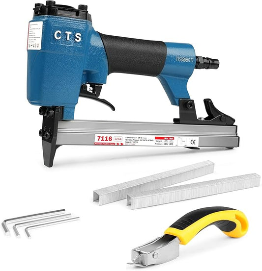 CTS 7116 Pneumatic Upholstery Staple Gun for 22 Gauge 71 Series 3/8" (9 mm) Crown 1/4" to 5/8" (6.0-16.0 mm) Length Staples, Air Stapler for Furniture and Interior Decoration