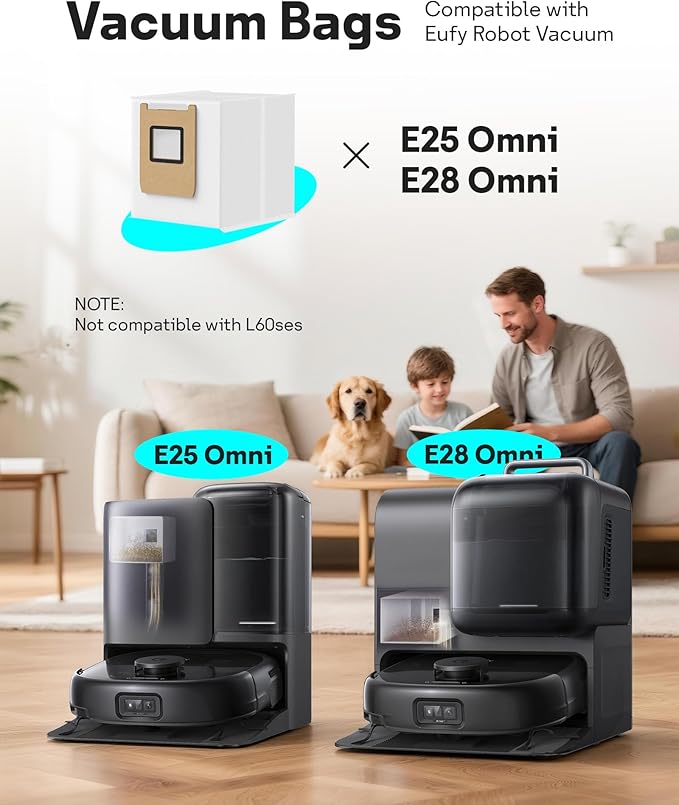 Leemone 12 Pack E25 E28 Dust Bags Compatible with eufy Omni Robot Vacuum E25 E28, 4 Layer Filtration System with Activated Carbon Fabric