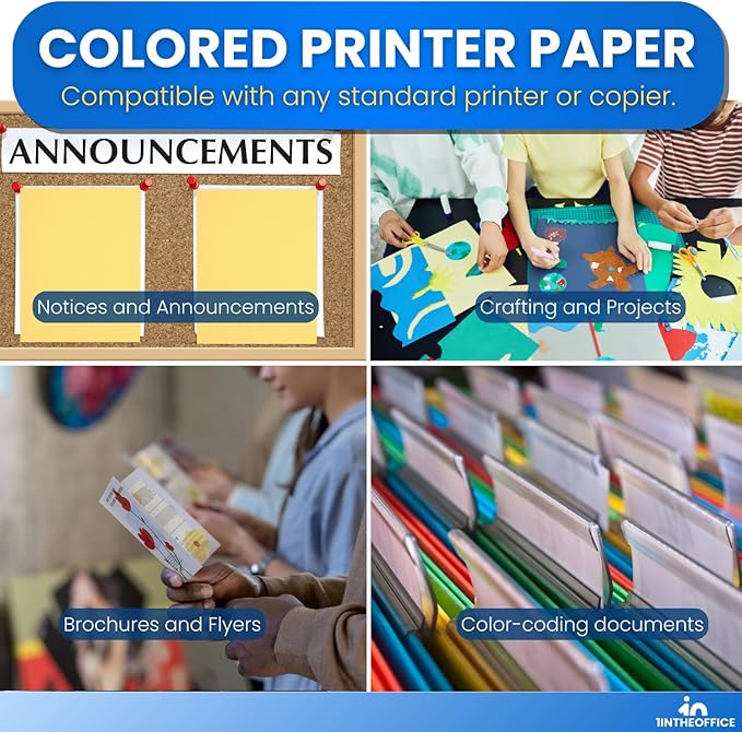 1InTheOffice Yellow Copy Paper, Printer Paper, Colored Copy Paper, 20 lbs., 8.5" x 11", 20 lbs., 500 Pack