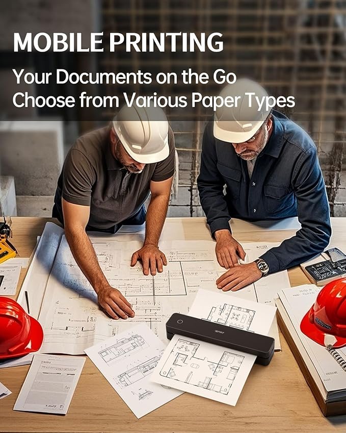 Inkless Portable Printer for Travel, 300DPI Wireless Thermal Printer Support 8.5" x 11" US Letter, A4, MT610Pro Small Bluetooth Printers Compatible with iOS, Android Laptop for Home Office Car, Black