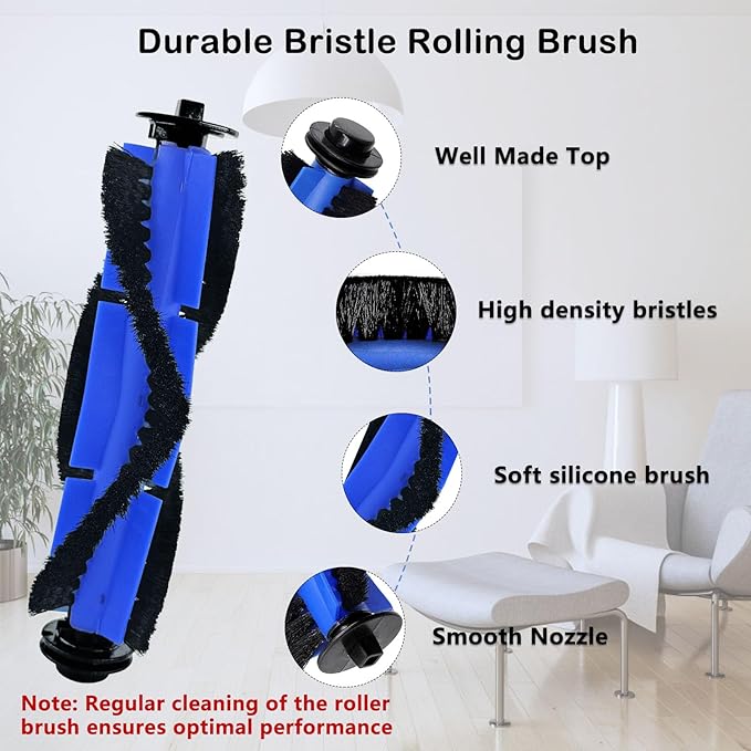 Replacement Parts Accessories Kit for eufy robovac 11S, 12, 15T, 15C, 25C, 30, 30C, 35C Slim Carpet Robotic Vacuum, 1 Roller Brush, 4 Filters, 4 Side Brushes, 1 Pre Filter, 1 Cleaning Brush