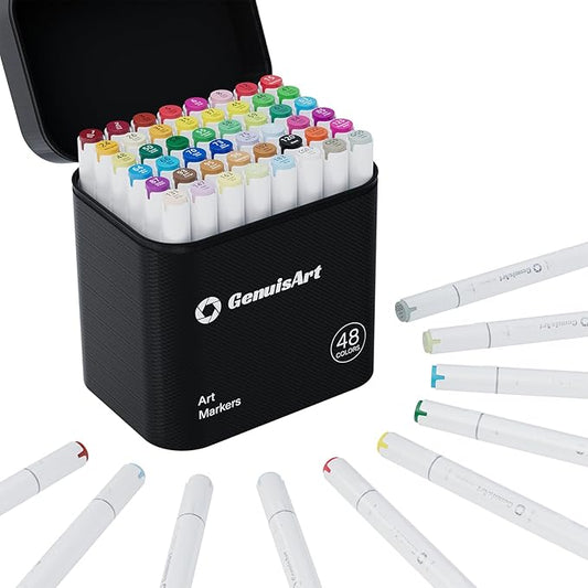 49 Alcohol Markers, With Bleeding-Proof Drawing Mat, Dual Tips Brush & Chisel Art Markers for Coloring, Sketching, Card Making and DIY Patinting- Perfect for Adults and Kids -Refillable