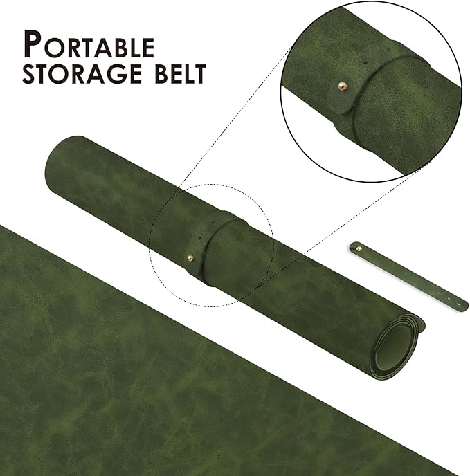 Distressed Leather Desk Mat - Non-Slip PU Desk Pad for Office and Home - Desk Organization and Accessories - Ideal for Large Mouse Pad and Desk Mats on Top of Desks(Forest Green,36"x 17")