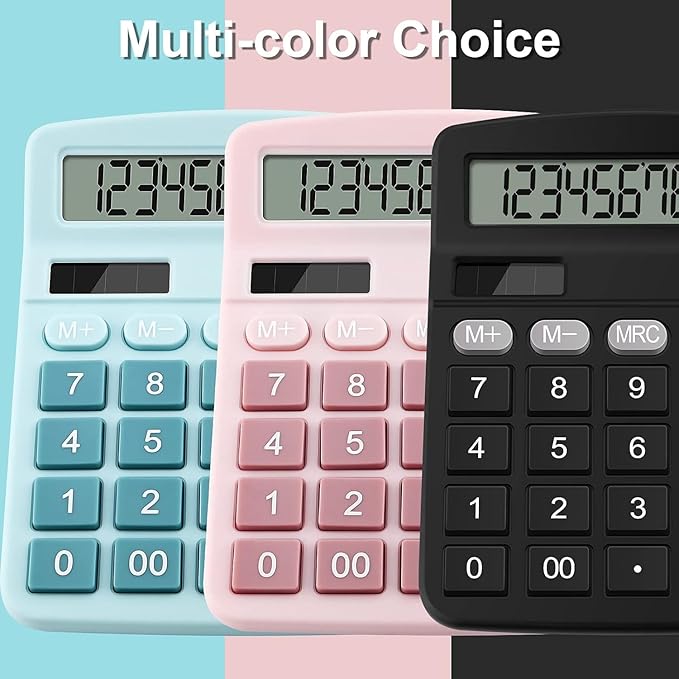 Office Desk Calculator with Solar Power, 12 Digits Large LED Display, Calculators Desktop with Big Buttons, Blue Office Home School Supplies (Blue)