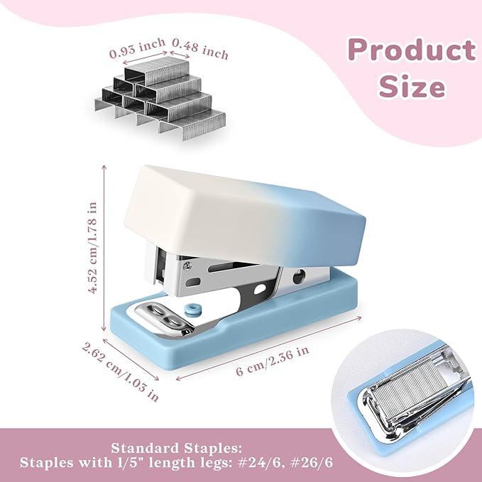 Temiary 2 Pcs Mini Desktop Stapler with Staples Standard, Small Cute Stapler for Desk, 12 Sheets Capacity, Gradient Staplers for Student or Office Use (Blue & Purple)