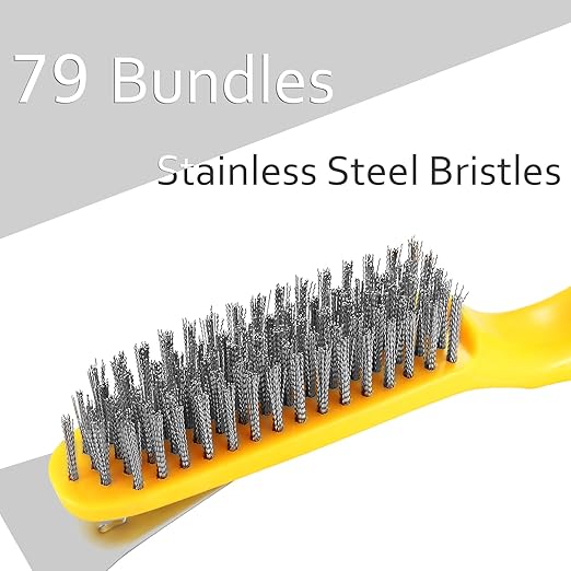 Stainless Steel Wire Brush 2 Pcs with Metal Scraper, 79 Bundles bristles, Plastic Contoured Handle, Chanharm Heavy Duty Scratch for Cleaning Rust Dirt, Dust Paint Scrubbing, Welding Slag Removal