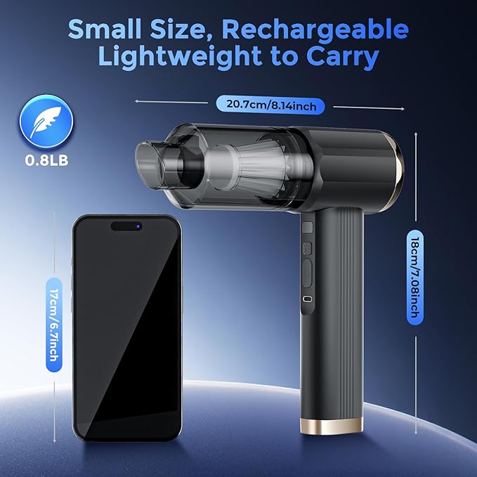 QWMSNUV Aspirador portátil inteligente, Negro, potencia de succión 24000Pa, Tiempo de ejecución de 50 min, diseño multifunción 5 en 1, chip de Doble Sensor, Motor sin cepillo