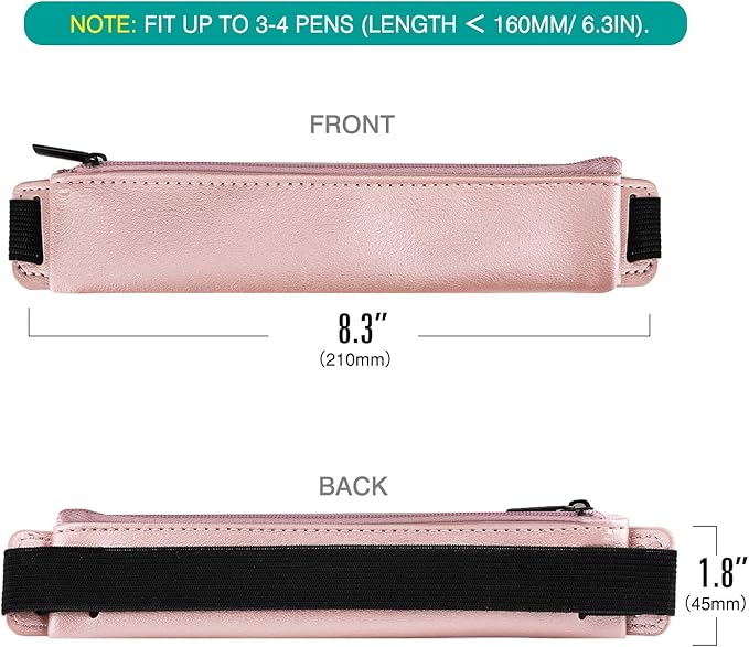 MoKo Pencil Case (2 Pack), PU Leather Pen Pencil Pouch Holder Stationery Zipper Bag with Elastic Strap for Pens, Pencils, Markers, Eraser - GoldPink & Dark Blue