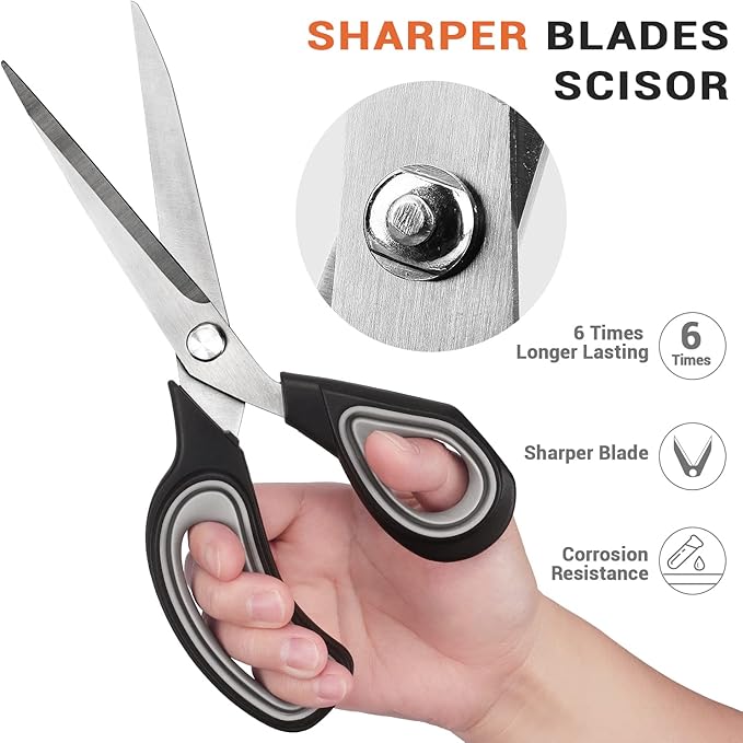 Premium Tailor Scissors Heavy Duty Multi-Purpose Titanium Scissors Professional for Leather Cutting Industrial Sharp Sewing Shears, Gray