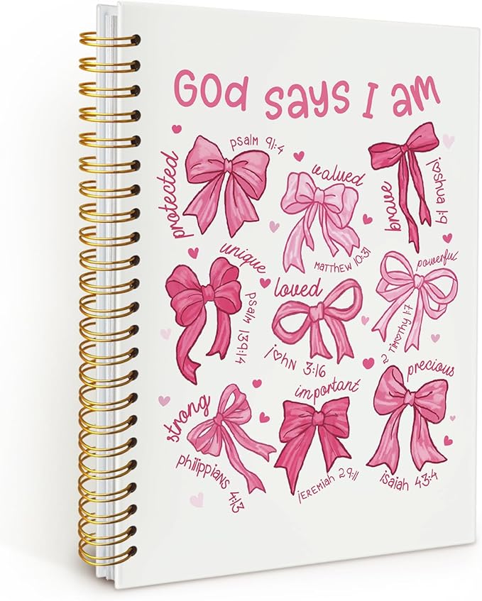 Coquette Pink Bow Notebook Journals, God Says I am Christian Notebook Journal for Women, Bible Notebooks for Note Taking，Coquette Office Supplies Hardcover Spiral Notebook 5.5x8.3