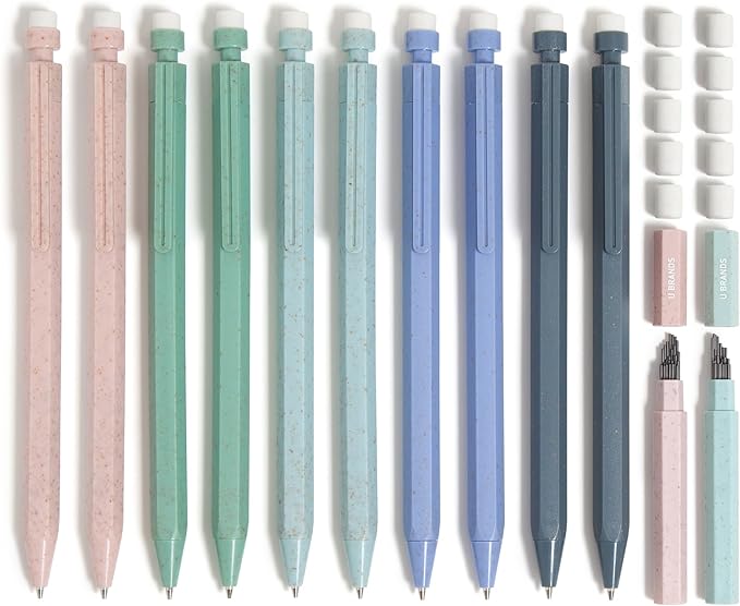 U Brands U-Eco Recycled Mechanical Pencil Set, Bulk Mechanical Pencils 0.7mm, Speckled Brights, Medium Lead, School Supplies, 10 Pack