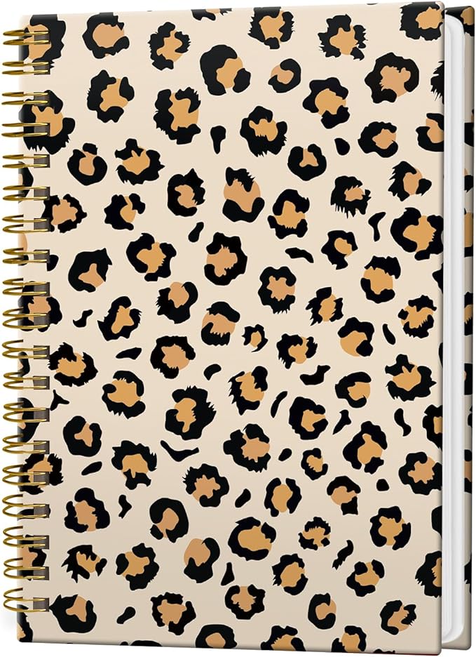 Spiral Notebook Journal for Women Men, A5 Hardcover Journal, 120 Pages Thick Paper, College Ruled Writing Notebook for School, Work & Office 8.3'' × 5.9''(Leopard Skin)