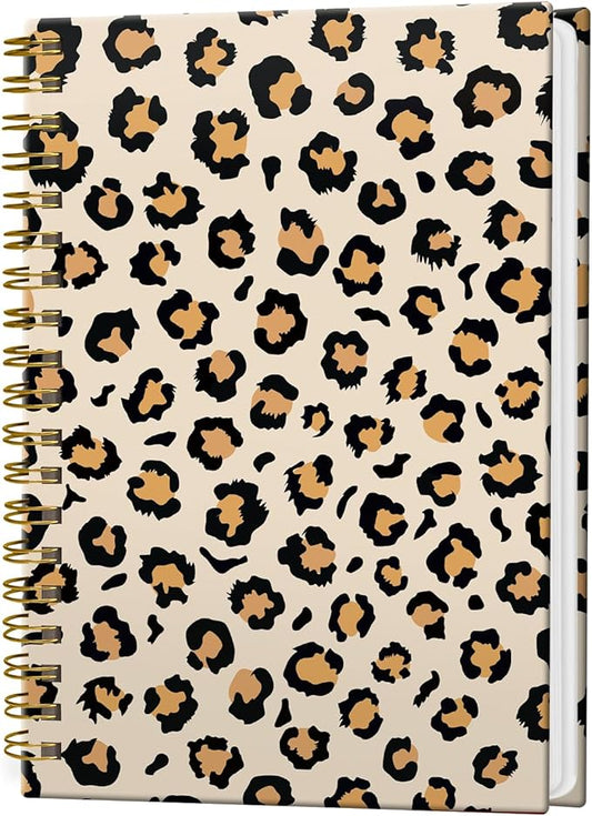 Spiral Notebook Journal for Women Men, A5 Hardcover Journal, 120 Pages Thick Paper, College Ruled Writing Notebook for School, Work & Office 8.3'' × 5.9''(Leopard Skin)