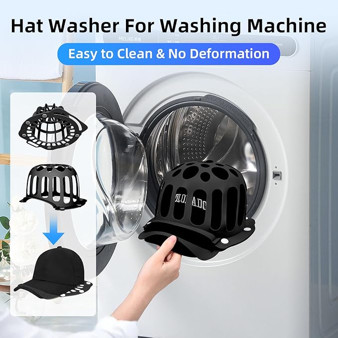 Silicone Hat Washer Cage Hat Cleaner for Baseball Caps, Rust-Proof & Shape-Saving Design,Ball Cap Washer Fit for Adults and Kids Hats Shaper,Flexible and durable，Cap holder,Black