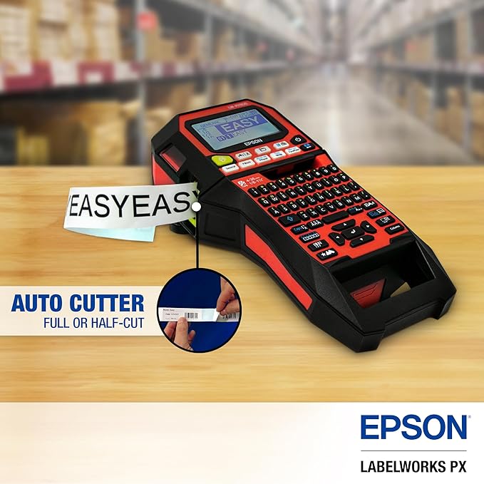 LABELWORKS Epson Asset Management Bundle - LW-PX900PCD Industrial Label Maker Kit, 236SMPX, 224SMPX, and 212SMPX PET (Polyester) Tape Cartridges - Black on Silver Matte Label Maker Tapes