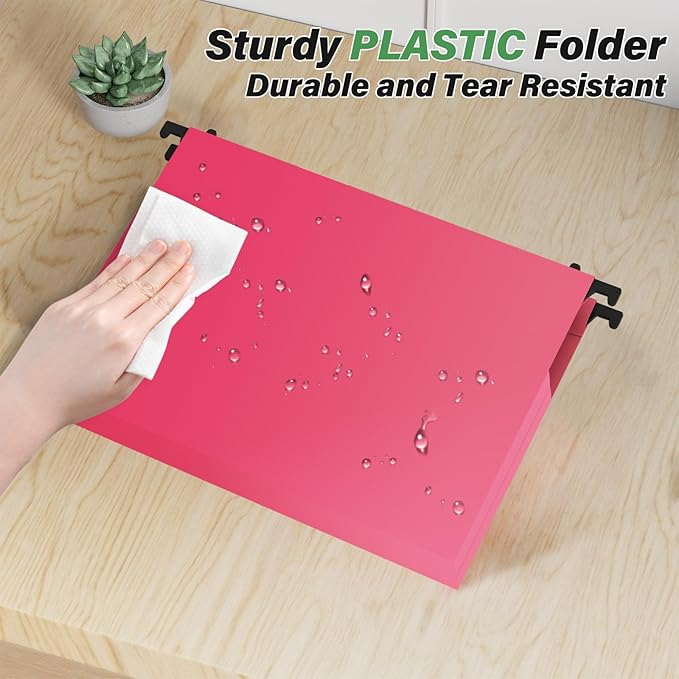 Ansook Extra Capacity Plastic Hanging File Folders,1" Expanding Accordian Pocket,Heavy Duty for Filing Cabinet, Hard and Durable Hang Folders,Insertable Tabs,Letter Size,Assorted Colors- 12 Pack