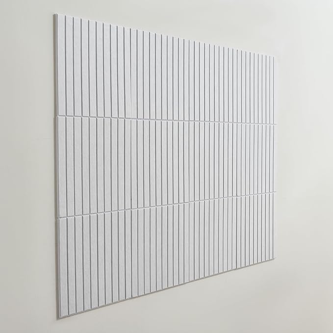 12-Pack Felt Wall Tiles, Large Bulletin Board with Safe Removable Adhesive Tapes, 11.8 x 11.8in Panels Alternative for Home Wall Decor, Striped White Pattern