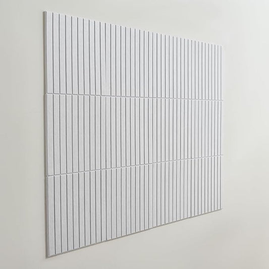 12-Pack Felt Wall Tiles, Large Bulletin Board with Safe Removable Adhesive Tapes, 11.8 x 11.8in Panels Alternative for Home Wall Decor, Striped White Pattern