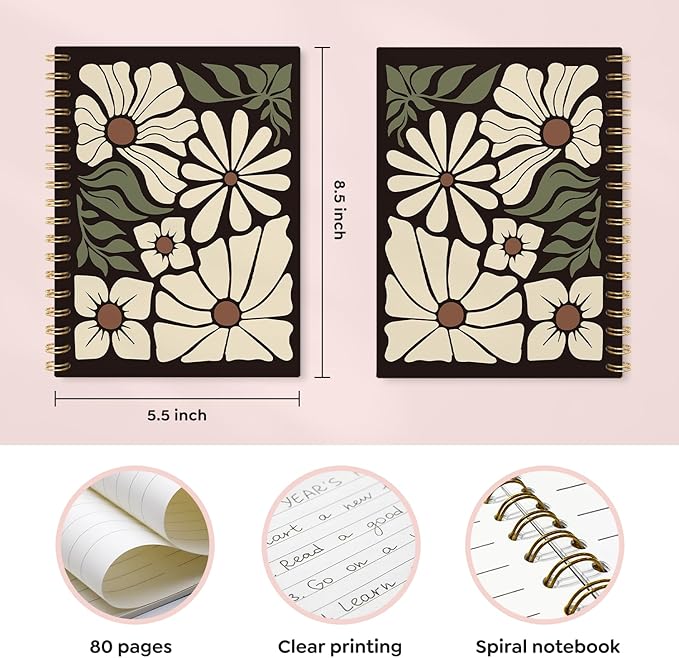 Boho Spiral Notebook, Journal for Women, Notebooks for Work,College Ruled Notebook Journal for Writing,Boho Gifts for Women Student Teacher,5.5x8.3