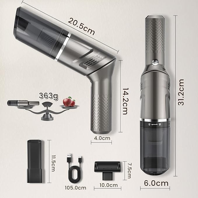 MZGO Cordless Car Vacuum Cleaner,Portable Handheld Vacuum with 90° Adjustable Handle,120W / 12000Pa Rechargeable Mini Dust Buster for Cars,Carpets and Pet Hair