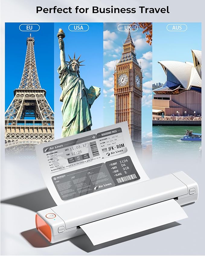 Phomemo Portable Printers Wireless for Travel, M08F Thermal Bluetooth Printer Support for 8.5"x11" US Letter, Small Inkless Printer Compatible with iOS, Android, Laptop for Car, Office, Home