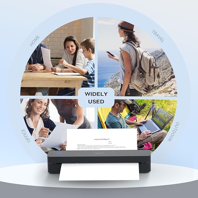 iDPRT Portable-Printer Wireless for Travel, 300DPI Inkless Thermal Small Printers for Home Use, Office, Vehicles, Mobile Bluetooth Printer Supports 8.5" x 11" US Letter, for Smartphone & PC,Black