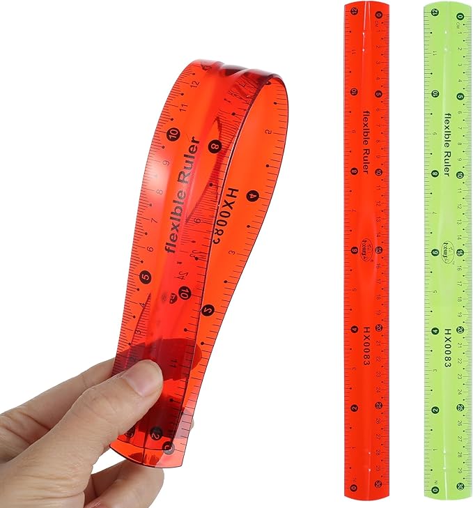 2 Pcs Flexible Ruler Set, 12 Inch Plastic Ruler Red and Green Bendable Measuring Tool for Office Home Drafting Tools