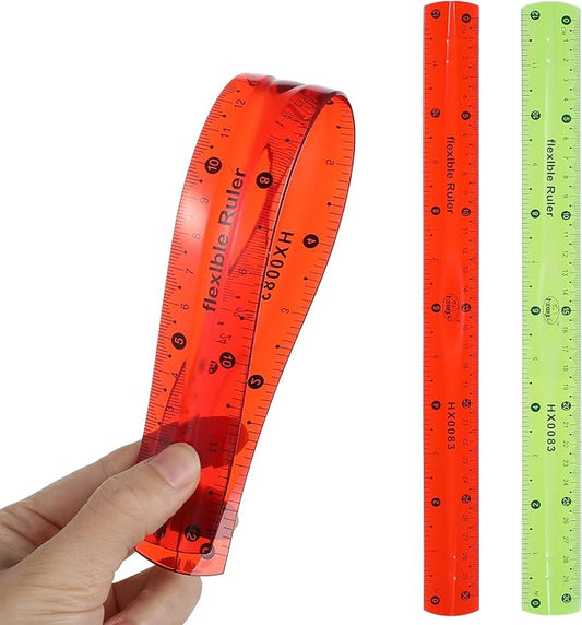2 Pcs Flexible Ruler Set, 12 Inch Plastic Ruler Red and Green Bendable Measuring Tool for Office Home Drafting Tools