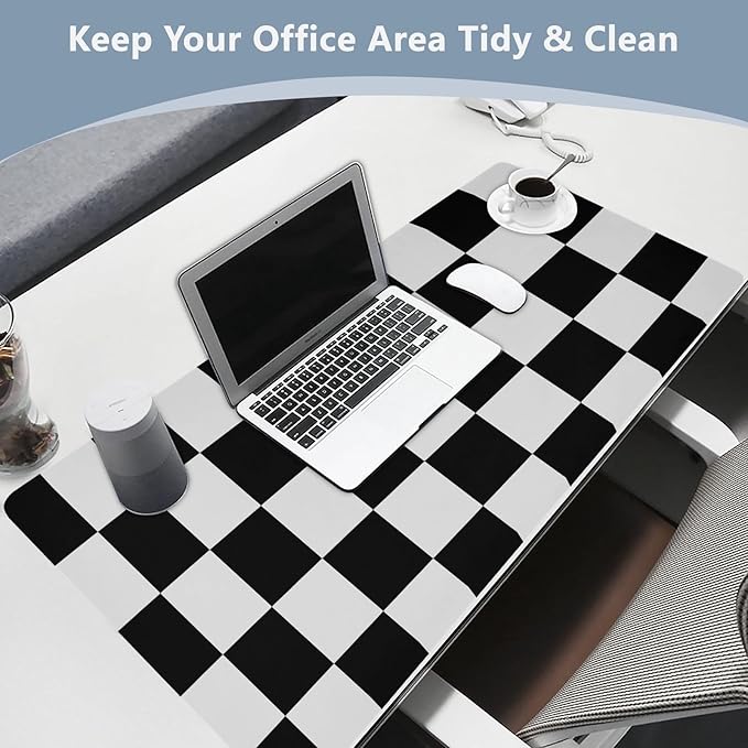 Mouse Pad Desk Mat Leather Desk Pad Large Gaming Desk Cover Protector Mat for Keyboard Computer Laptop Office Waterproof 47.2 x 23.6 Inch Checkered Black and White