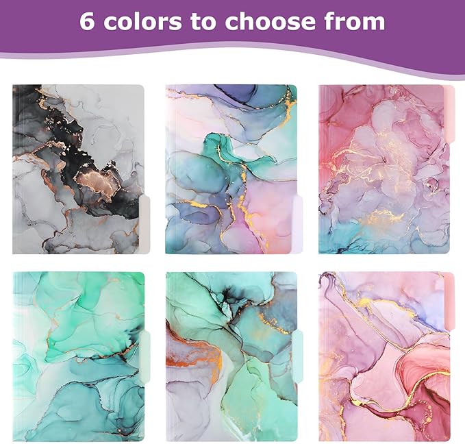 Ddaowanx Decorative File Folders Cute Colored File Folder,Letter Size File Folders for Documents,1/3-Cut Tabs,9 x 11.5 Inches,for Office,School,Home (24, Marble)