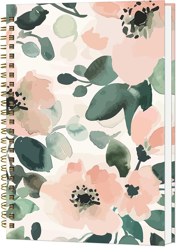 Spiral Notebook A5, Hardcover Journal for Women, 120 Pages Thick College Ruled Paper, Perfect for Office, School, or Home Use(Abstract Flower)