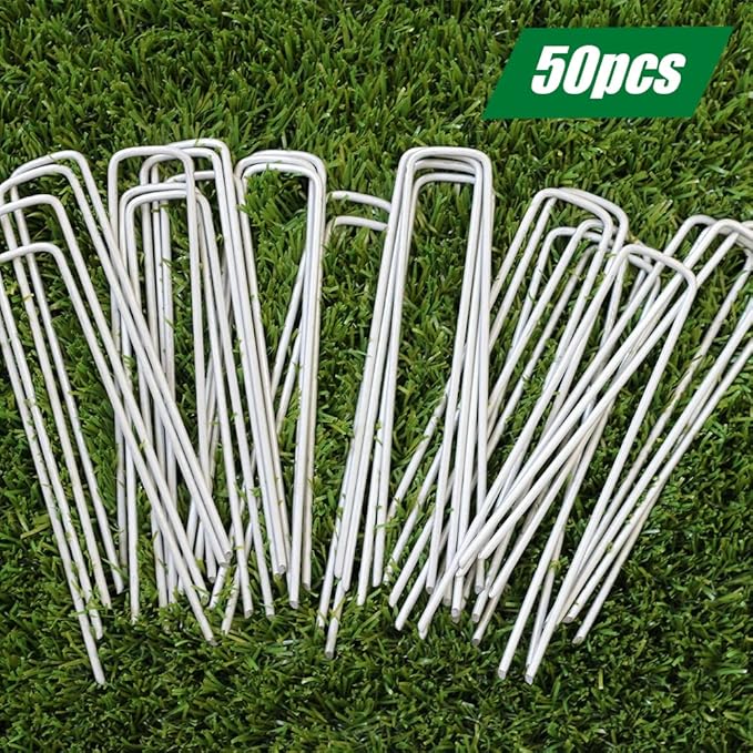 Landscape Staples 6 Inch 50 Pack Garden Stakes Galvanized Lawn Stake U-Type Turf Staples for Weed Barrier Fabric Holding Fence Rust Proof Sod Pins Stakes for Securing Netting Ground Sheets