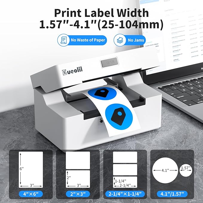 Bluetooth Thermal Label Printer Compatible with Android、iOS、Windows＆Mac,Maximum Support 4×6 Thermal Label Paper,Widely Used for Home＆Small Businesses and Shipping Label