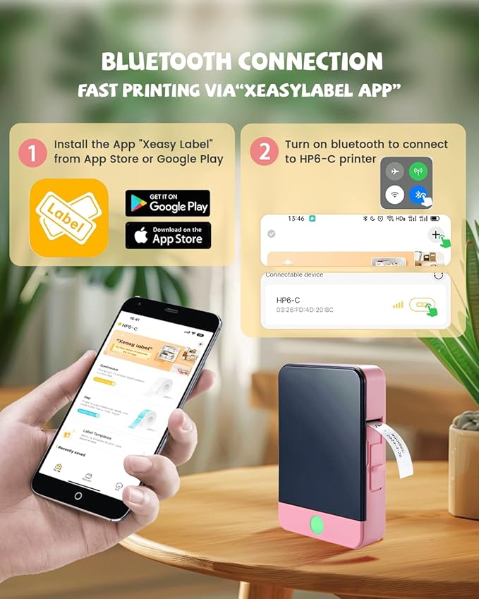 vretti Label Maker Machine with Tape, Easy to use, Mini Label Maker for Home and Office, Support Various Sizes, Clearly Prints for Organizing Office, Home, Kitchen, School (Pink)