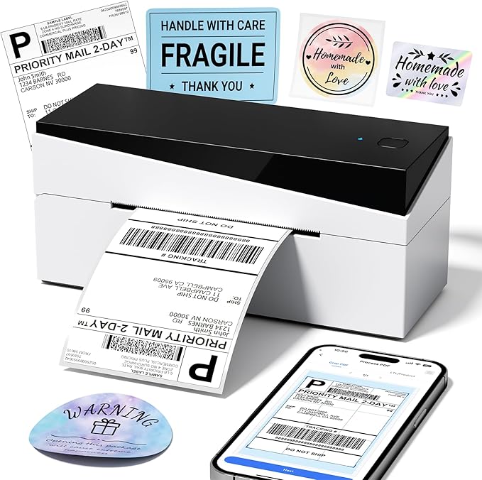 Bluetooth Shipping Label Printer 4x6, 249BT Thermal Label Printer for Small Business, Shipping Packages, Office, Home, Compatible with Amazon, Tiktok, Ebay, USPS