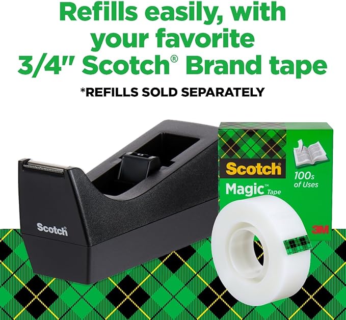 Scotch Classic Desktop Tape Dispenser, Black, 1-inch Core, Made from 100% Recycled Plastic, 1 Dispenser